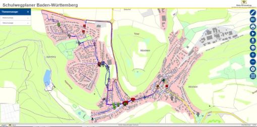 Startansicht Schulwegplaner Baden-Württemberg aus Sicht eines Schulbeauftragten